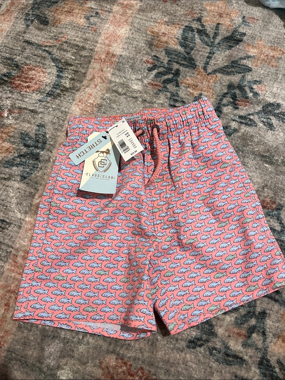 Class Club Pink Shark Print Swim Trunks